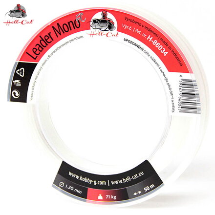 Hell-Cat vlasec nadväzcový Leader Mono fluorocarbon 1,3mm - 50m - 73 kg